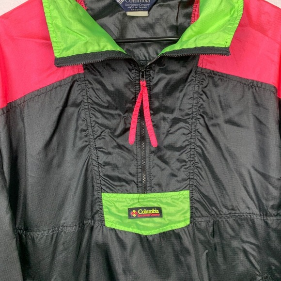 Vintage 80s 90s Columbia Radial Sleeve Black Neon Pullover Windbreaker Large XL - Picture 4 of 6